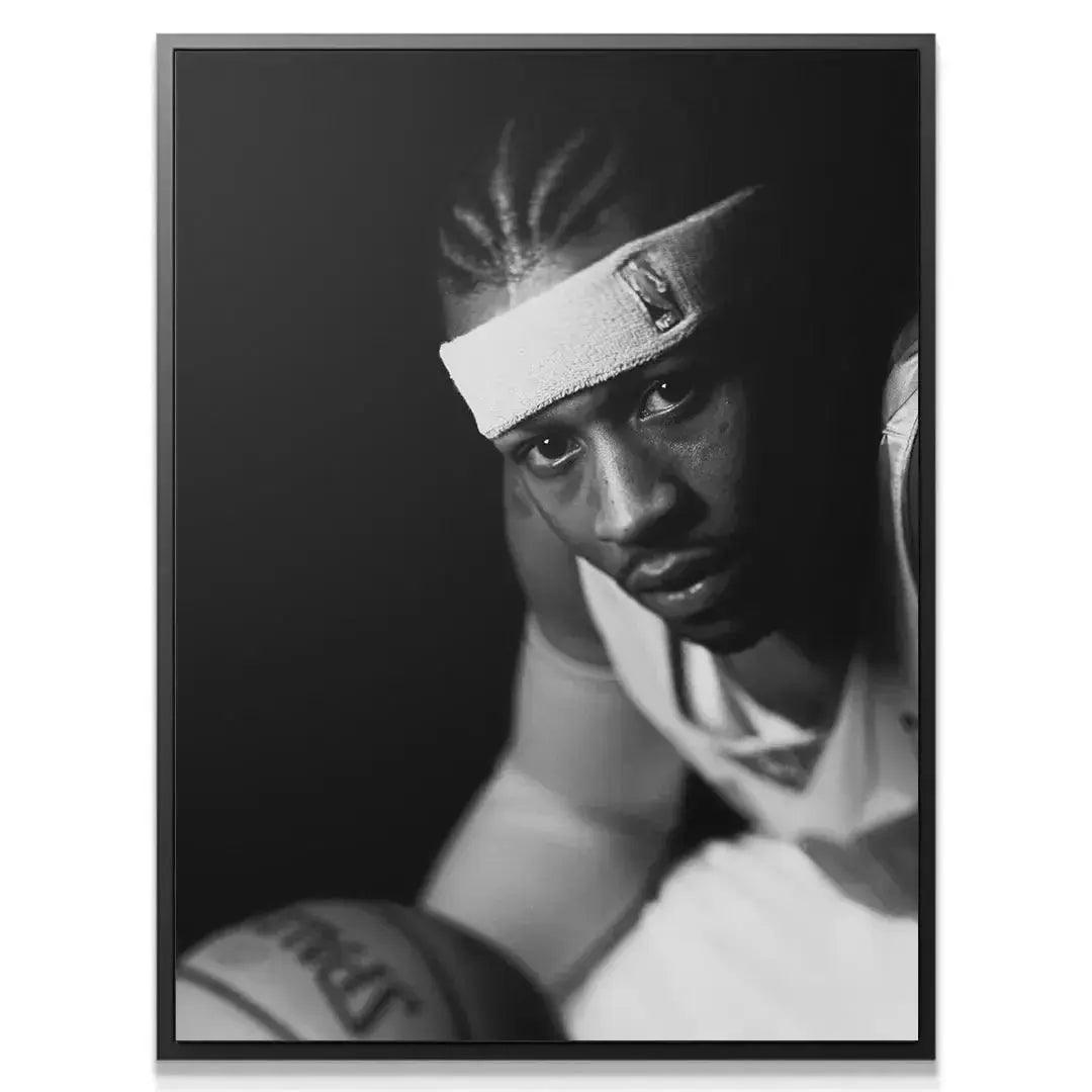 Black and white canvas print featuring the iconic intense gaze of Allen Iverson - #1.