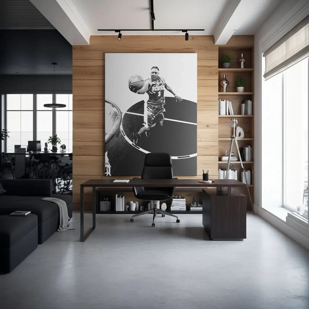 Full body action shot illustrating the speed and motion of Allen Iverson - #2 with the basketball