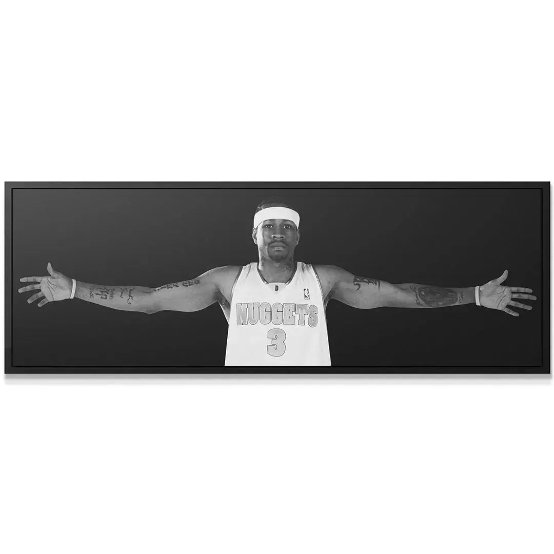 Detail close-up capturing the intensity of Allen Iverson - #4's facial expression and headband.