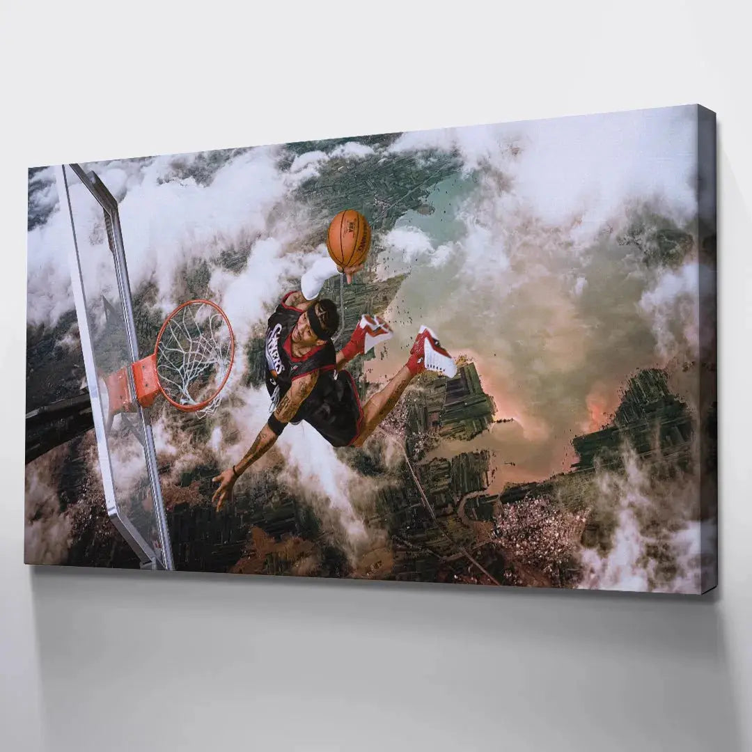 Texture detail of the premium gallery-wrapped canvas used for Allen Iverson - Aerial wall art.