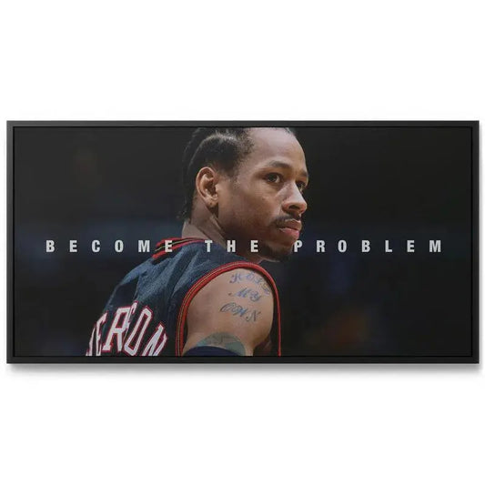 Wide shot of the dynamic black jersey and text layout for the "Allen Iverson - Become The Problem" artwork.