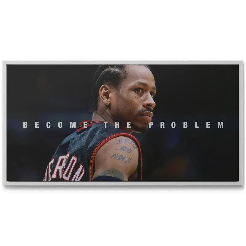 Lifestyle depiction of the large canvas texture featuring Allen Iverson - Become The Problem in a modern game room setting.