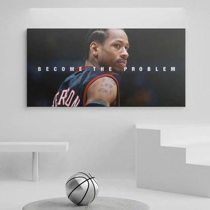 Detailed angle focusing on AI's iconic arm tattoos visible in the "Allen Iverson - Become The Problem" image.