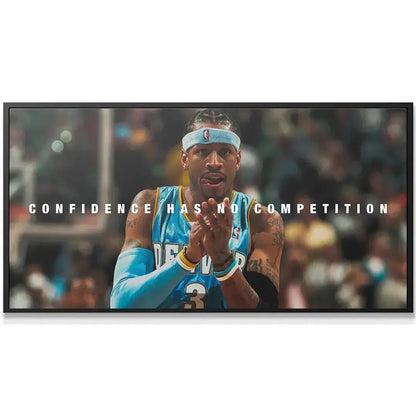 Close-up detail of AI's intense facial expression and tattoos in the 'Allen Iverson - Confidence Has No Competition' artwork.
