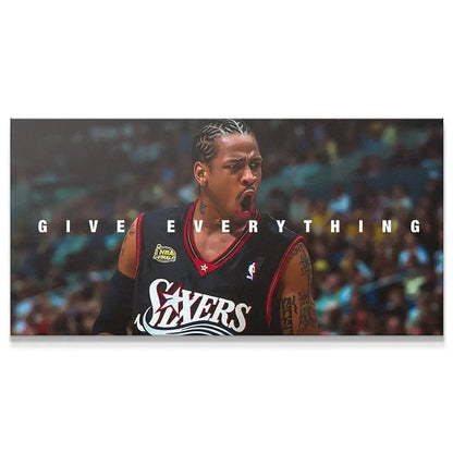 Close-up profile view of intense Allen Iverson - Give Everything mural.
