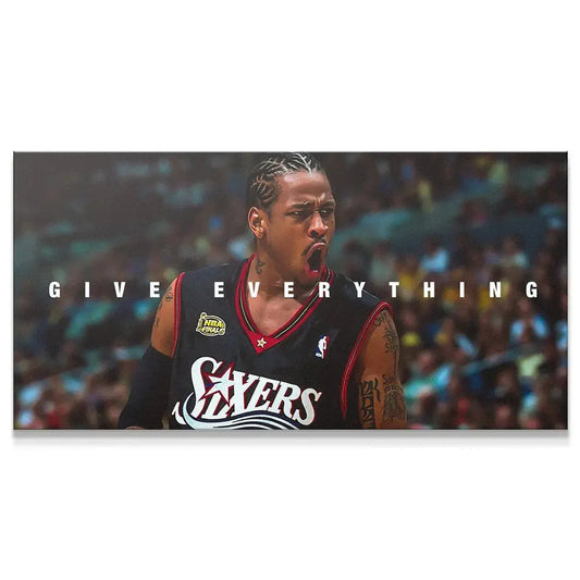 Close-up profile view of intense Allen Iverson - Give Everything mural.