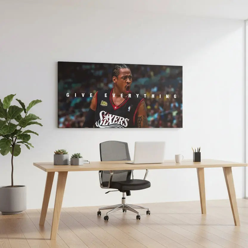 Vertical angle showing the motivational text surrounding Allen Iverson - Give Everything poster.