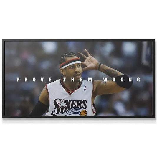 Wide horizontal view of the court-side action captured in the 'Allen Iverson - Prove Them Wrong' artwork.