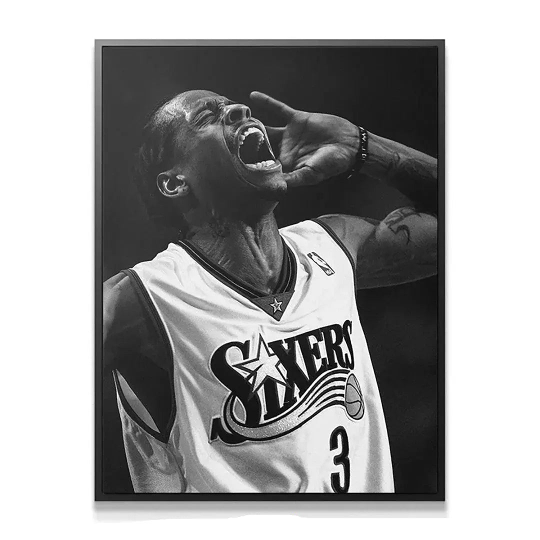 Close-up detail of Allen Iverson - Roar, showing facial intensity and open mouth expression.