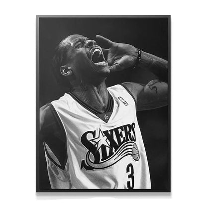 Close-up detail of Allen Iverson - Roar, showing facial intensity and open mouth expression.