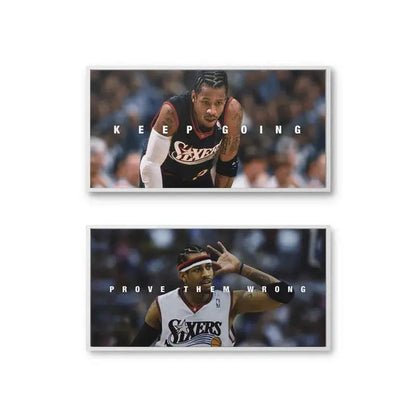 Detailed shot of the lower print showing Allen Iverson making the 'Prove Them Wrong' hand sign, defining the Allen Iverson - Set artwork.