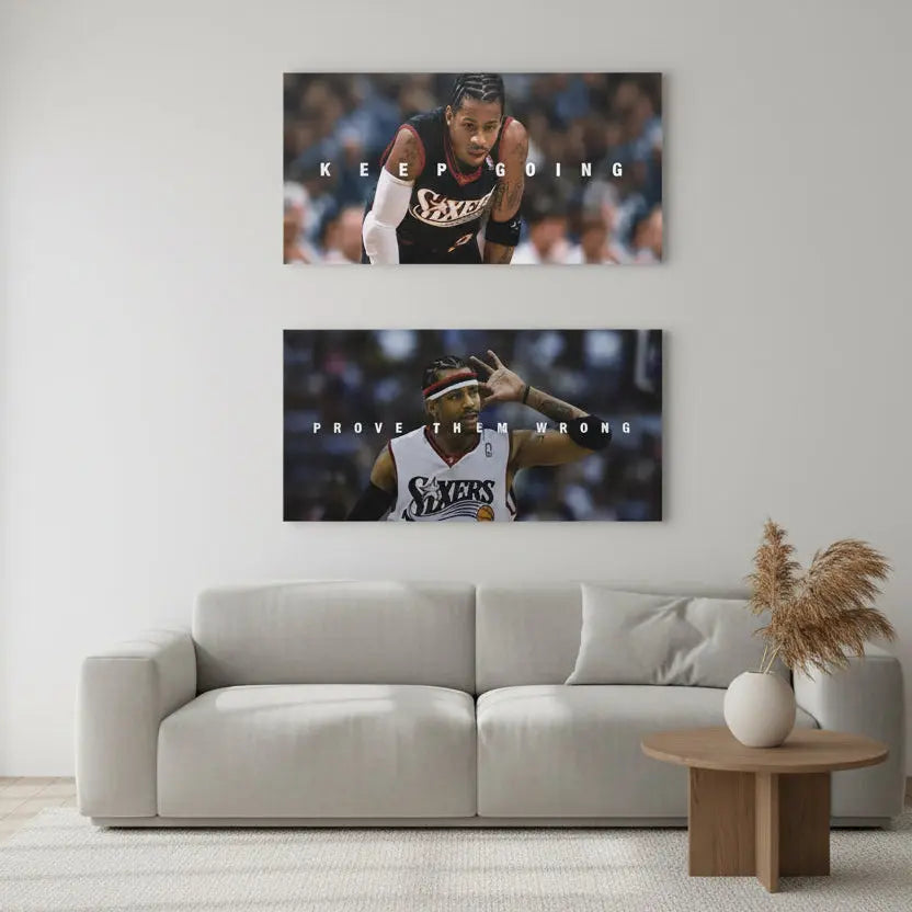 Two basketball player images with motivational text on a white background