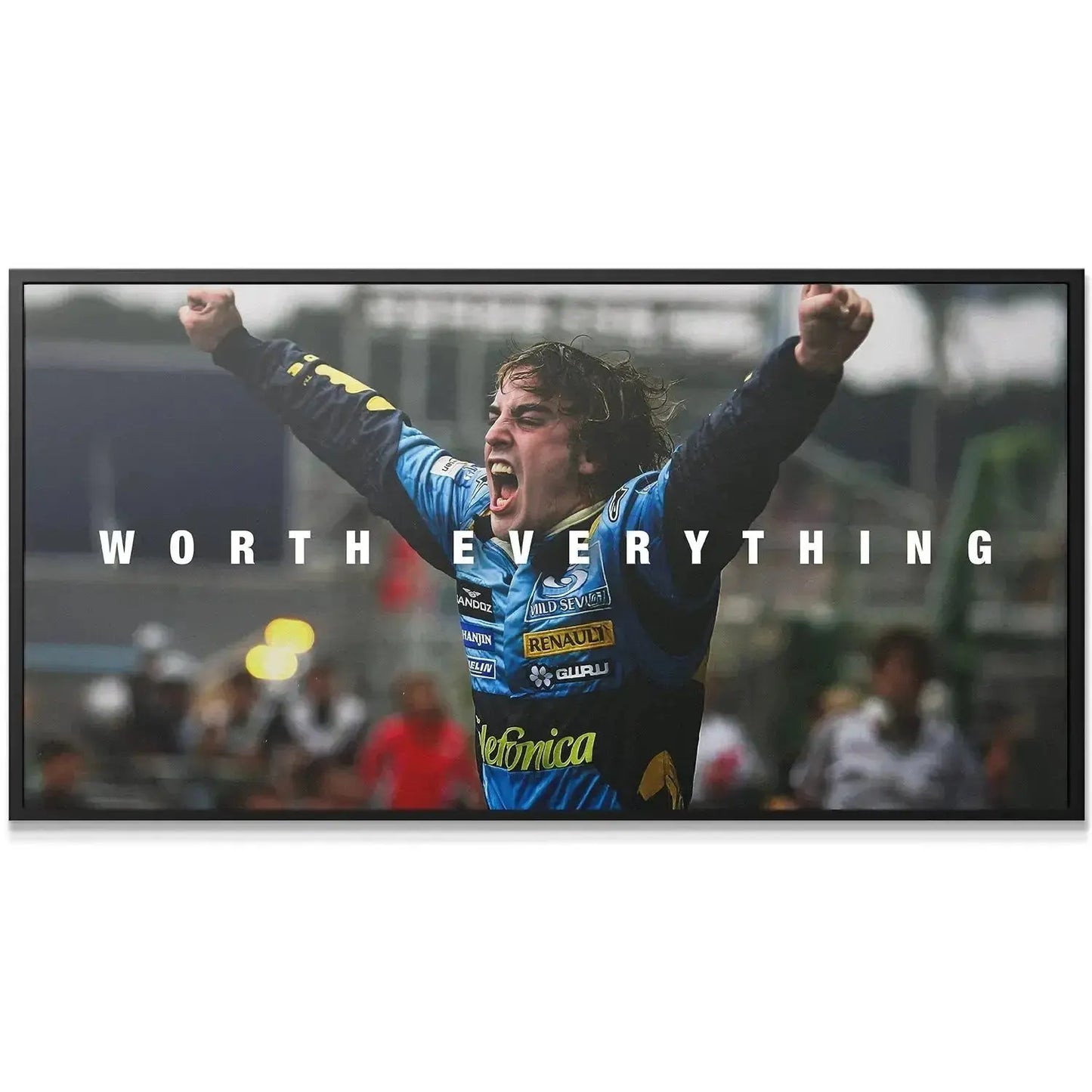 Full-view celebratory posture canvas featuring the text 'Alonso - Worth Everything' superimposed on the image.