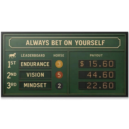 Close-up detail of the 'Endurance' entry on the motivational leaderboard, reminding us to Always Bet on Yourself.