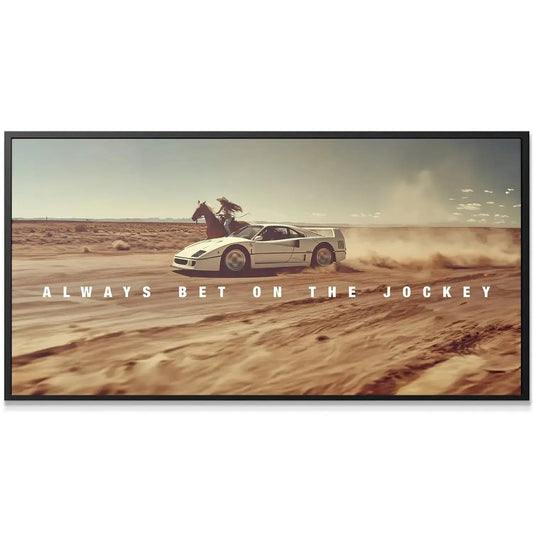 Close-up of the Ferrari F40 headlight and front profile in the Always Bet The Jockey artwork.