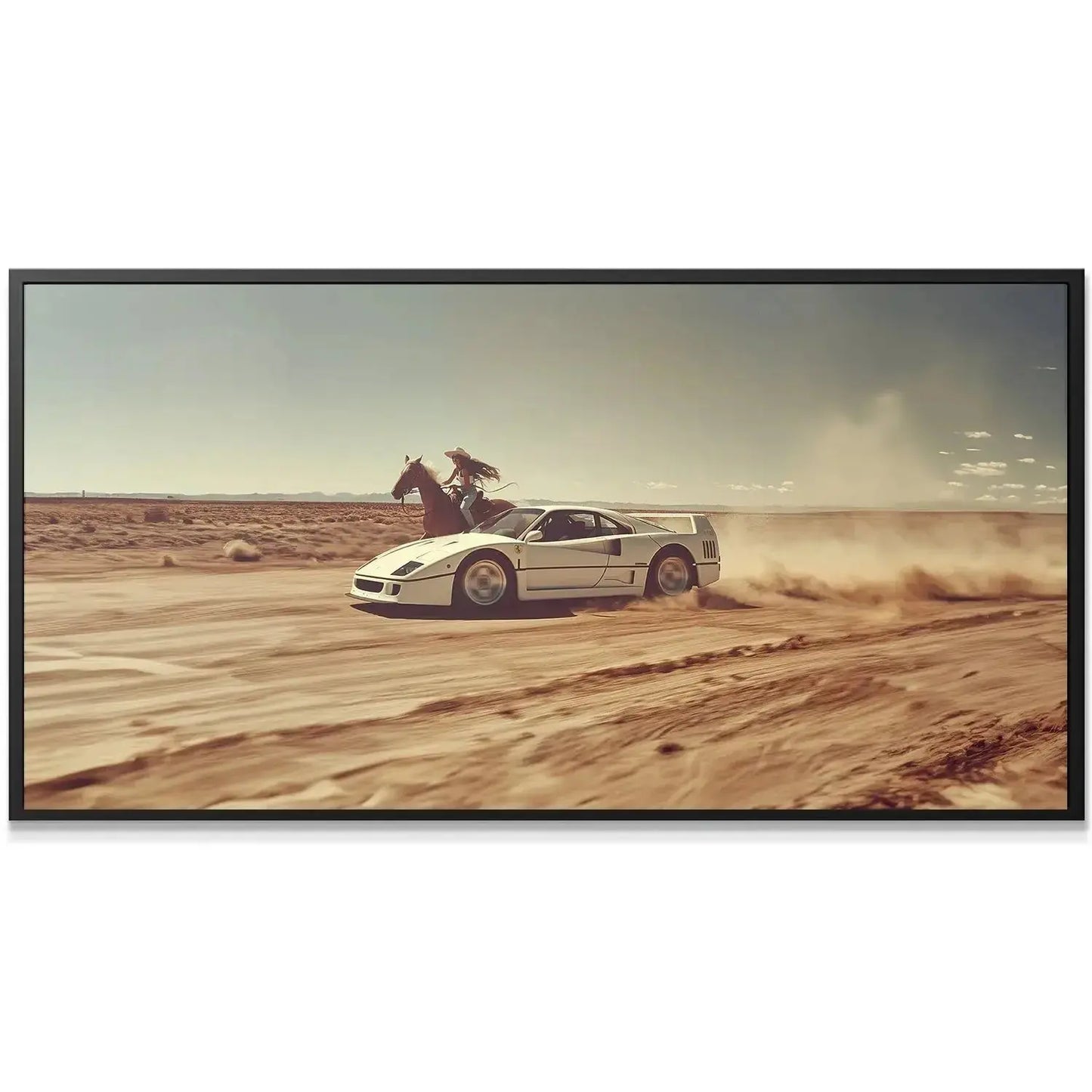 Close-up of the white supercar's rear wheels kicking up massive sand texture, embodying Always Bet The Jockey - No Quote.