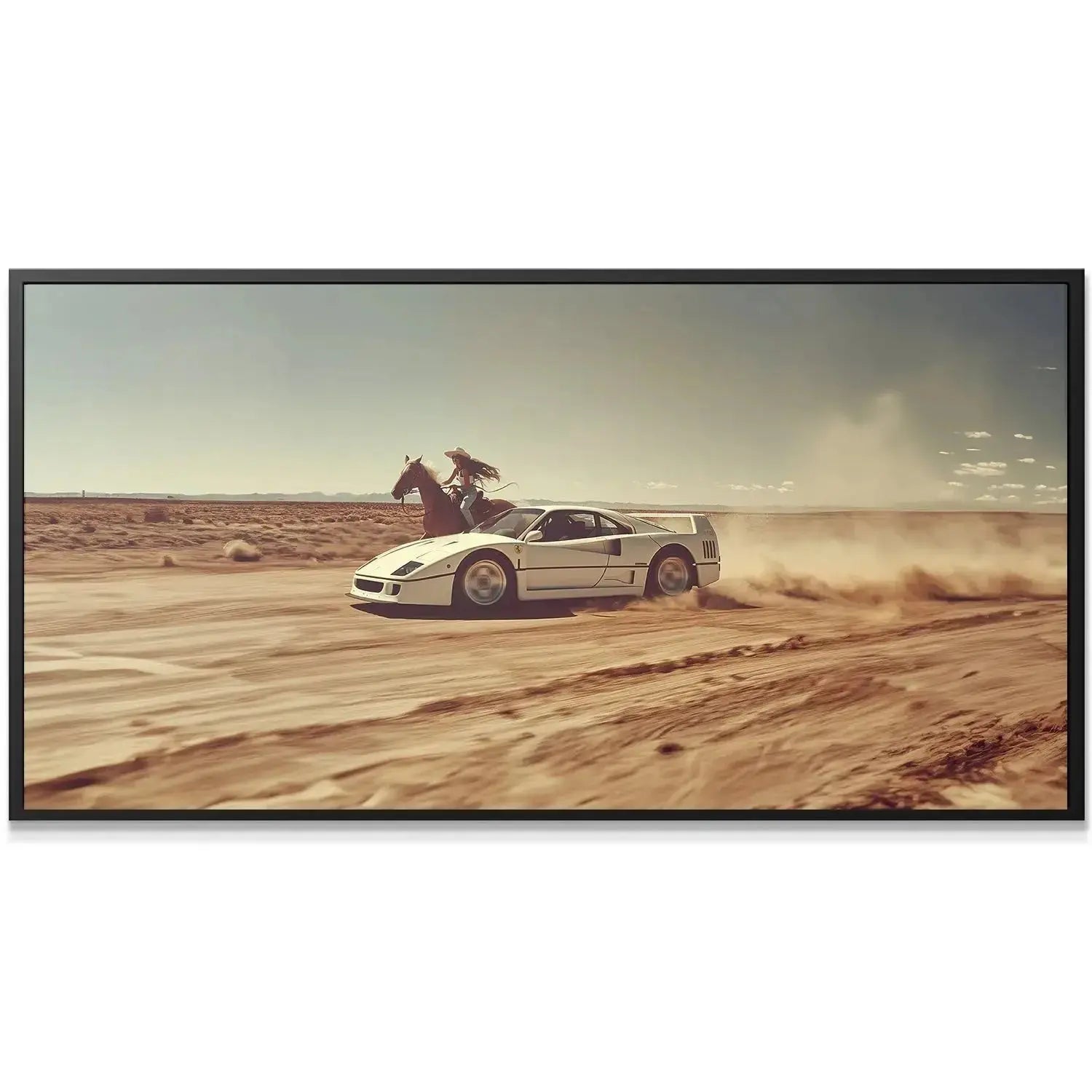 Close-up of the white supercar's rear wheels kicking up massive sand texture, embodying Always Bet The Jockey - No Quote.