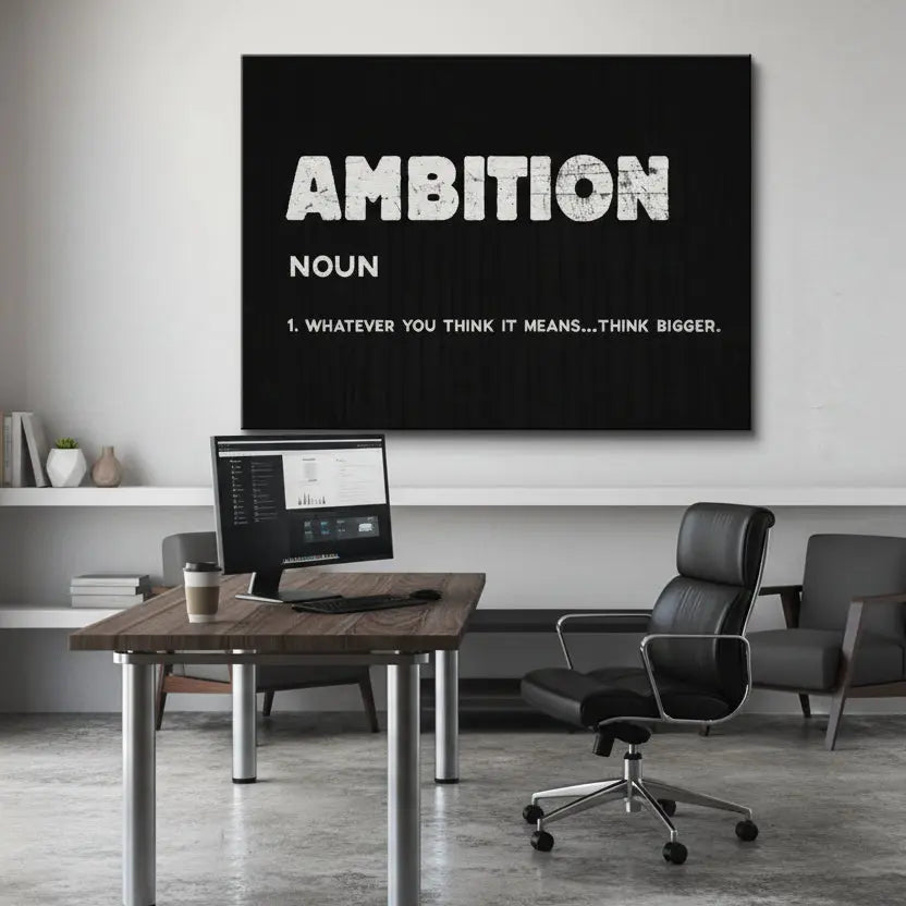 Square crop highlighting the definition text "NOUN" beneath the title Ambition, focusing on clarity.