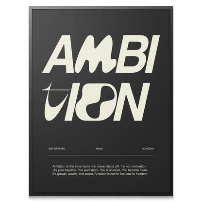 Close-up detail of the cream-colored text overlay on the dark background of the Ambition Definition - Dark poster.