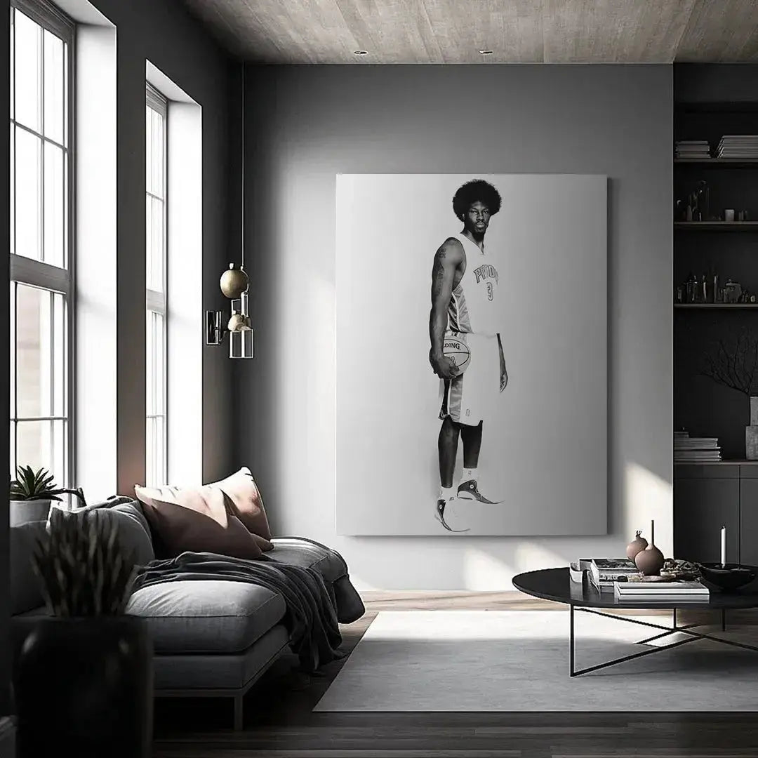 Black and white canvas texture featuring the full uniform and stance of Ben Wallace - #3.