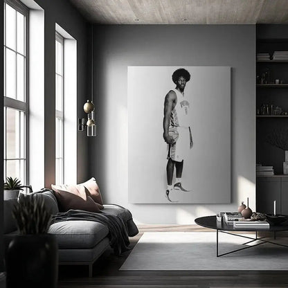 Black and white canvas texture featuring the full uniform and stance of Ben Wallace - #3.