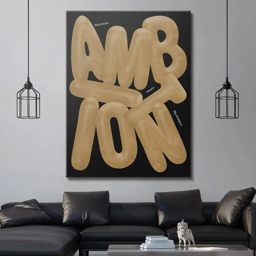 High-contrast black and tan/beige color scheme used in the 'Big Ambition' typography artwork.
