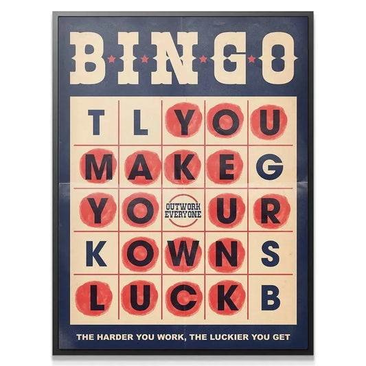 Close-up detail of the distressed typography on the vintage Bingo grid design.