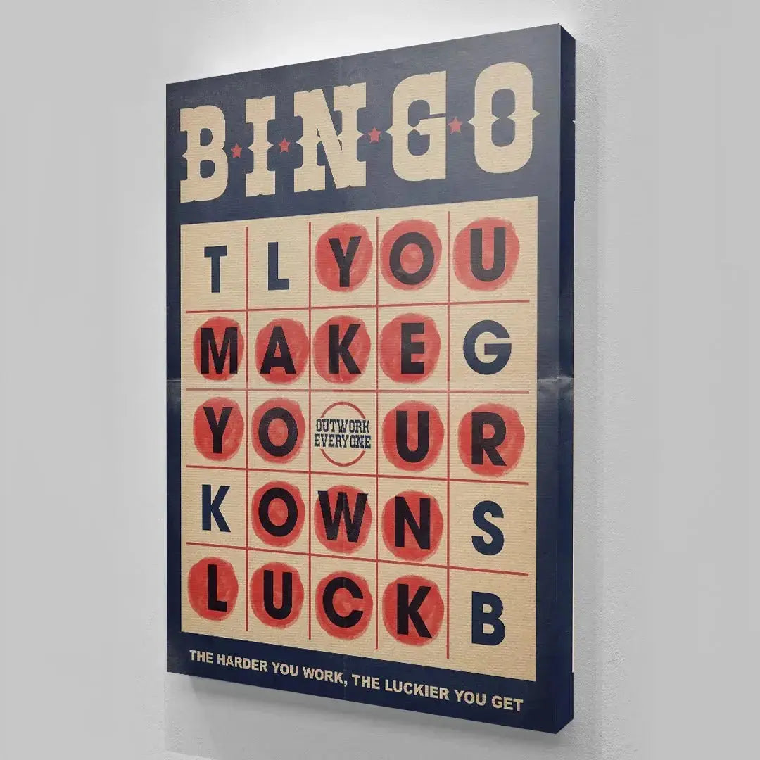 Macro detail highlighting the red ink stamp circles covering letters on the Bingo card.