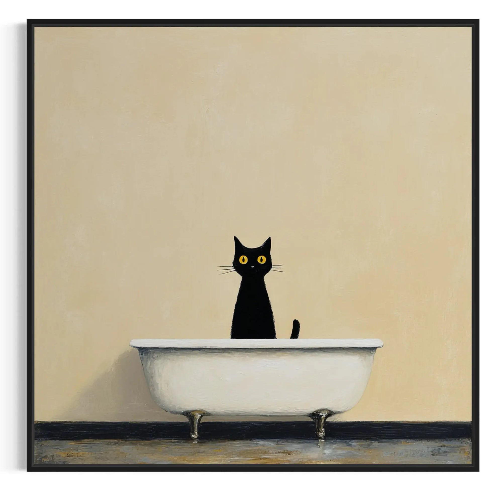 Black Cat Bathroom Wall Art – Minimalist Tub Canvas Masterpeacewall