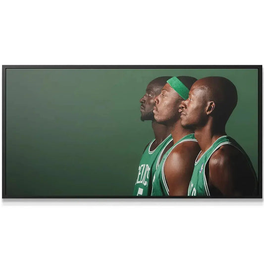 Close-up texture detail of the Celtics 3 - #3 print highlighting the players' determination.