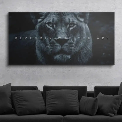 Lifestyle mockup showing the print hanging in a modern, inspirational office setting, Chris Henry - Remember Who You Are.