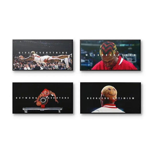 Action shot print: Rodman flying for a rebound, labeled 'Give Everything' in the Dennis Rodman - Bundle.
