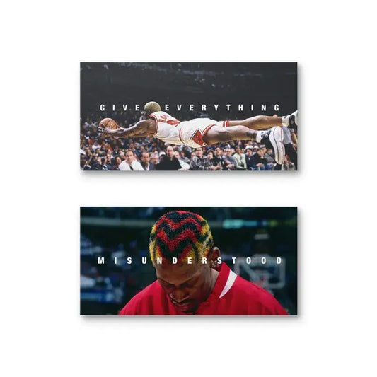 Full, dual panel view of the iconic sports art collection, the Dennis Rodman - Set.