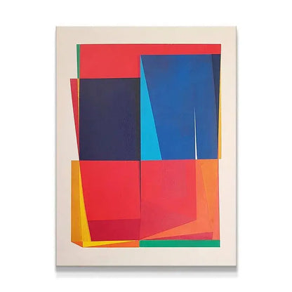 Full view of the Dexcubes abstract art canvas showcasing layered geometric shapes.