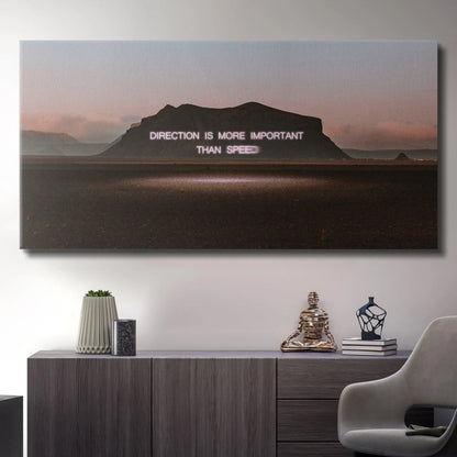 Low-angle perspective of the dark, textured field leading up to the inspirational 'Direction' artwork.