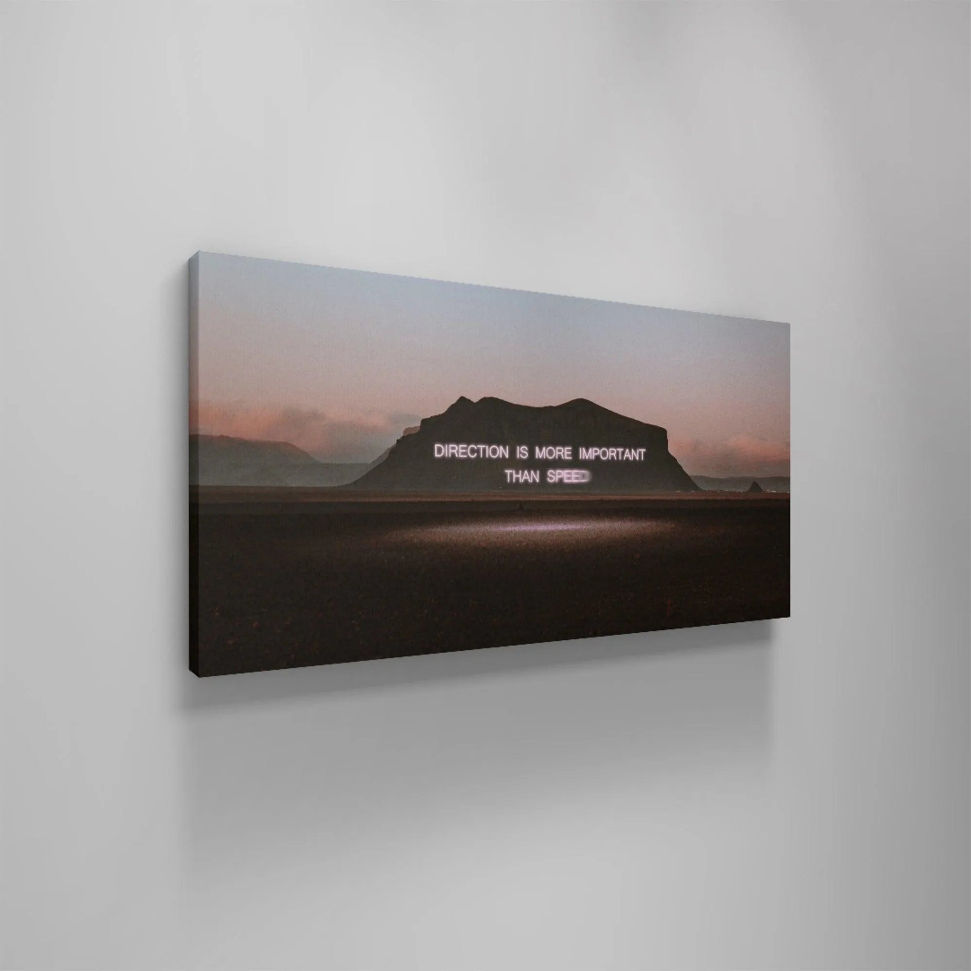 Edge-on view highlighting the thick gallery wrap of the 'Direction' stretched canvas print construction.