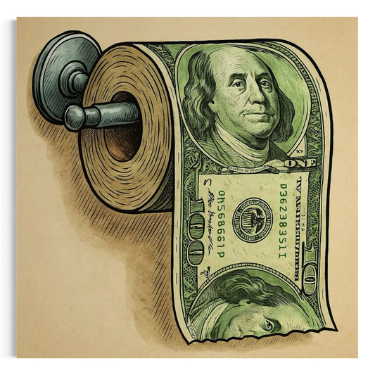 Funny Bathroom Canvas Art – Dollar Bill Toilet Paper roll