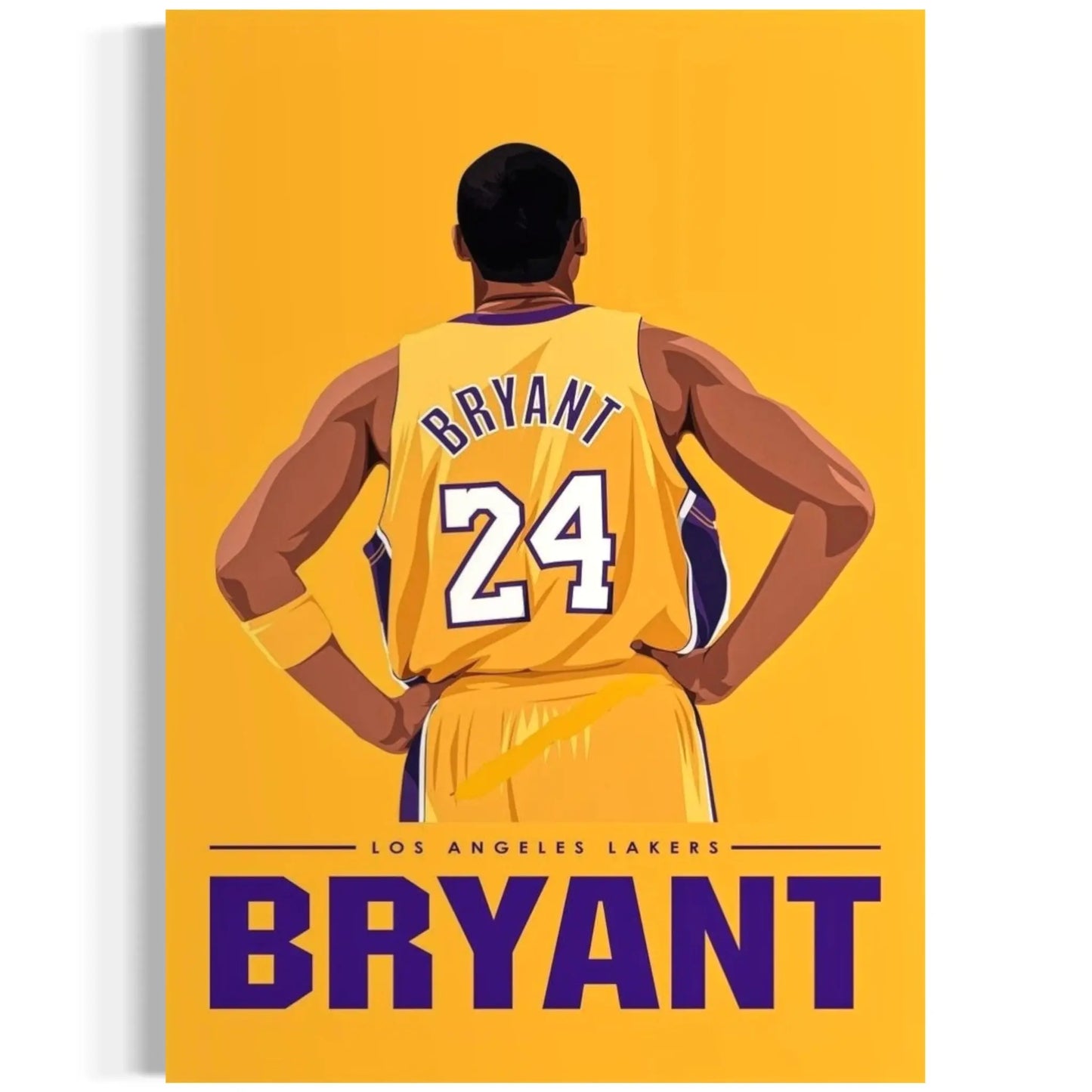 Illustration of a basketball player in a yellow Los Angeles Lakers jersey with 'Bryant' and number '24' on a yellow background.