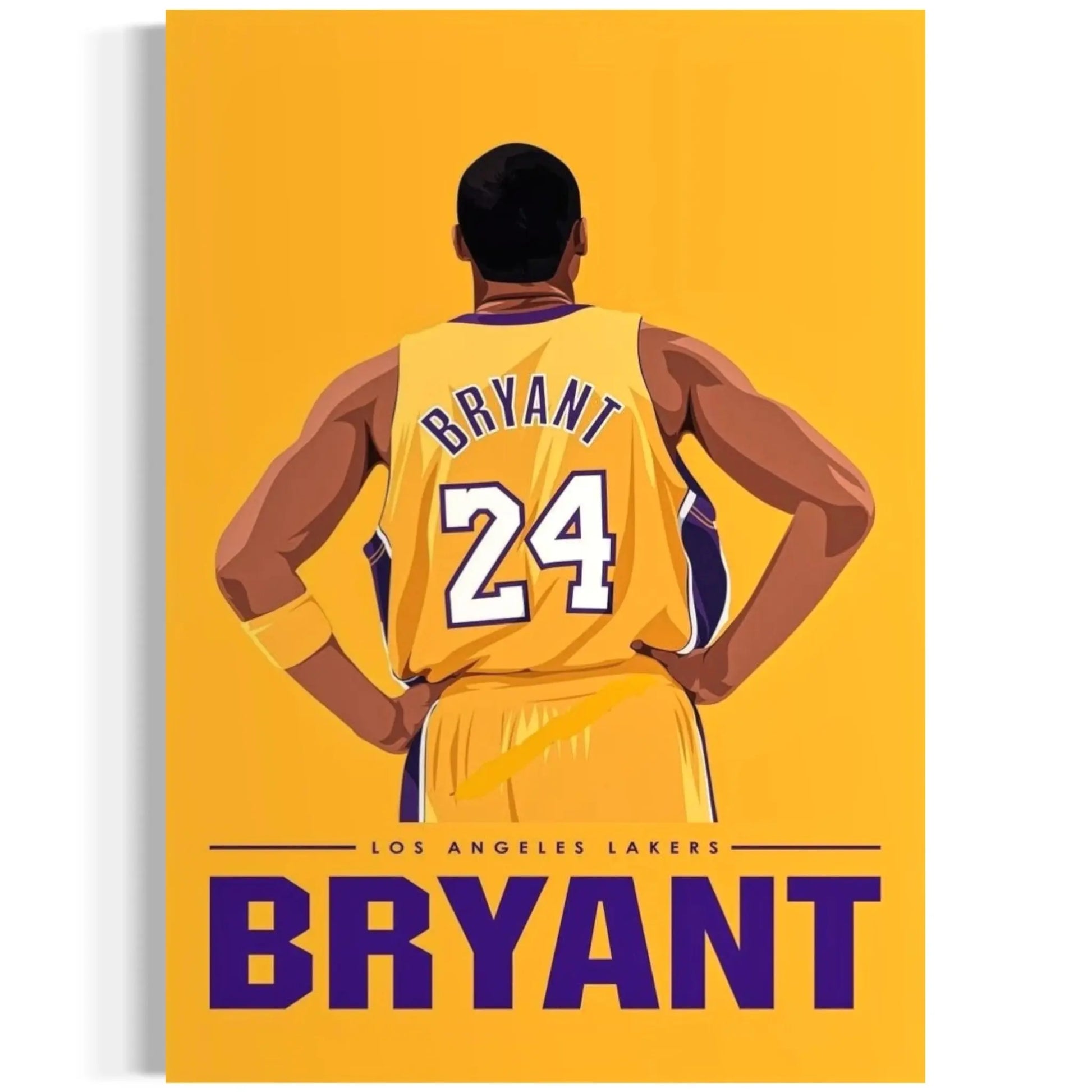 Illustration of a basketball player in a yellow Los Angeles Lakers jersey with 'Bryant' and number '24' on a yellow background.