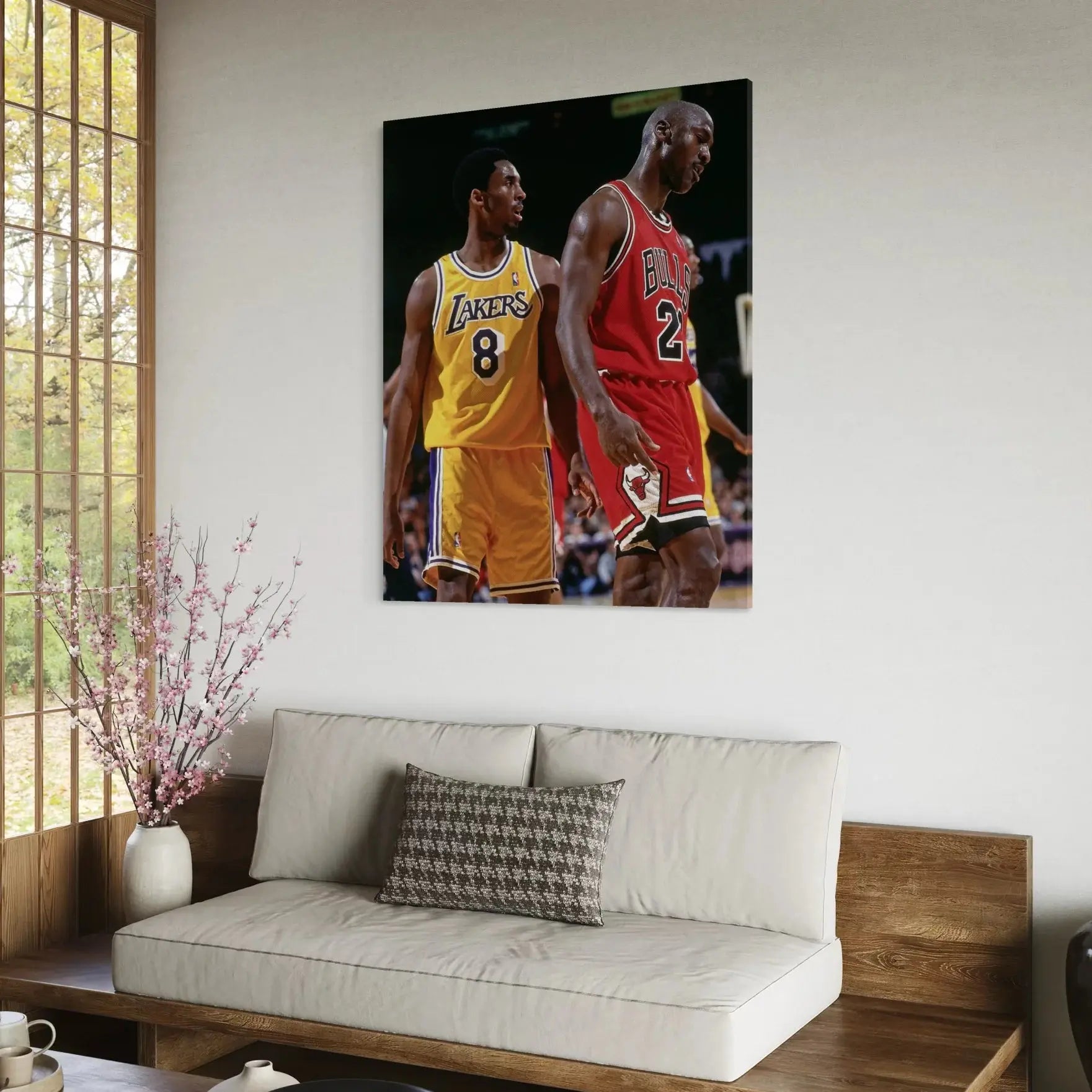 Classic Kobe and Jordan basketball art print – sports legend wall art for collectors