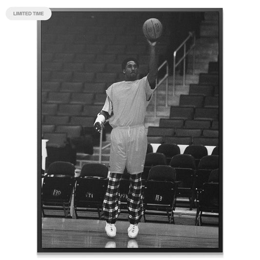 Detail shot of Kobe Bryant's intense focus and facial expression during the practice moment - By Any Means.
