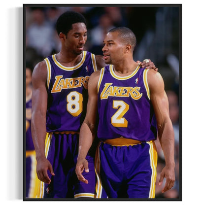 Canvas print of Lakers legends Kobe Bryant and Derek Fisher hanging on a modern interior wall.