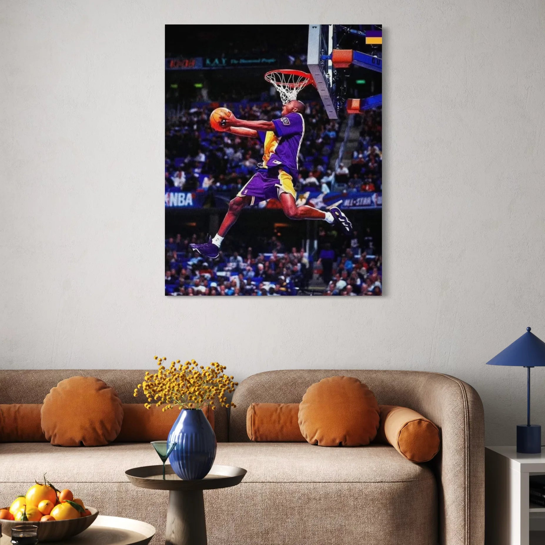Kobe Bryant airborne dunk – motivational basketball wall art for home and gym