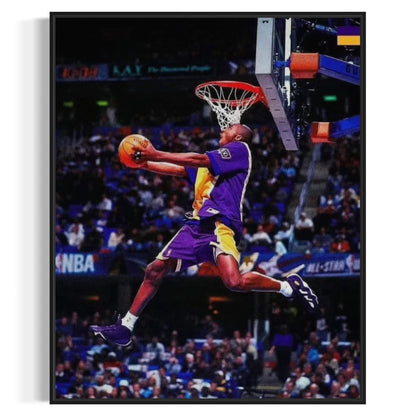 Iconic Kobe Bryant slam dunk canvas – perfect wall decor for Lakers supporters