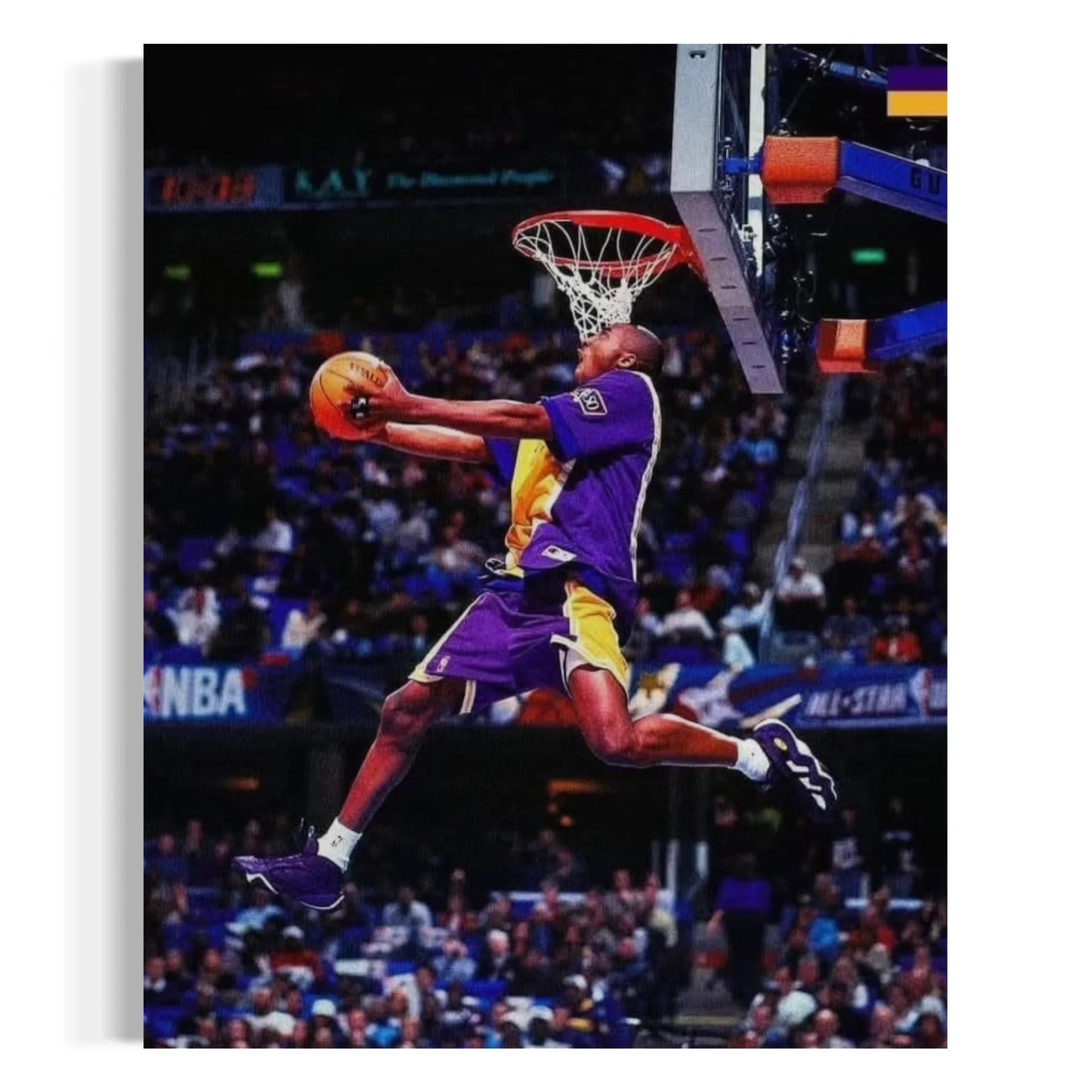 Kobe Bryant performing a powerful dunk in a Lakers uniform – wall art for basketball fans