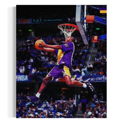 Kobe Bryant performing a powerful dunk in a Lakers uniform – wall art for basketball fans