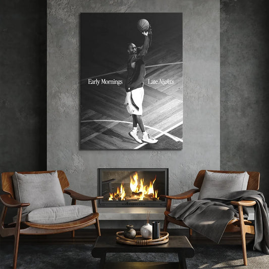 High-contrast lighting showcasing the musculature of Kobe Bryant during the shot in 'Kobe Bryant - Early Mornings, Late Nights'.