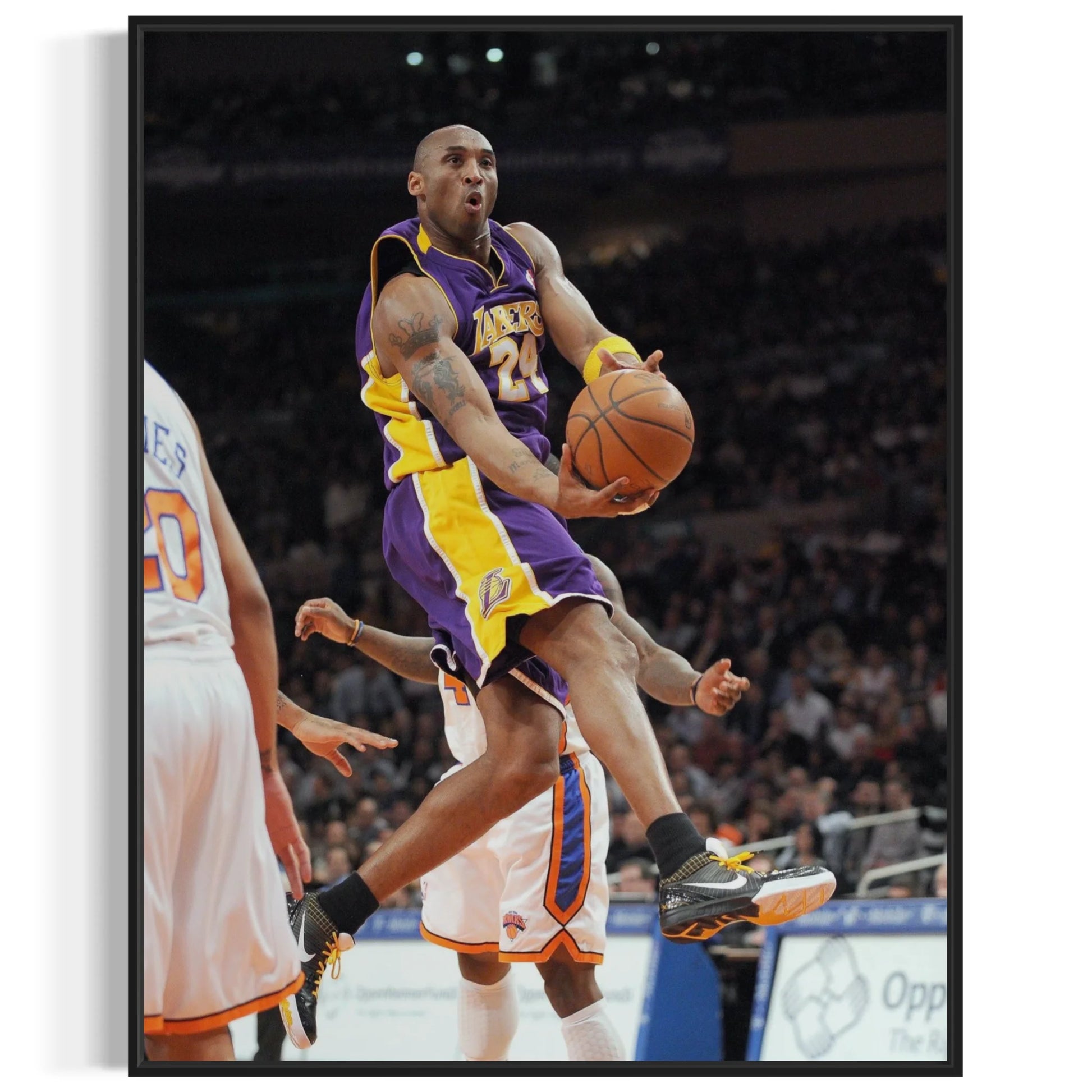 Los Angeles Lakers Kobe Bryant wall art displayed in a modern living room.