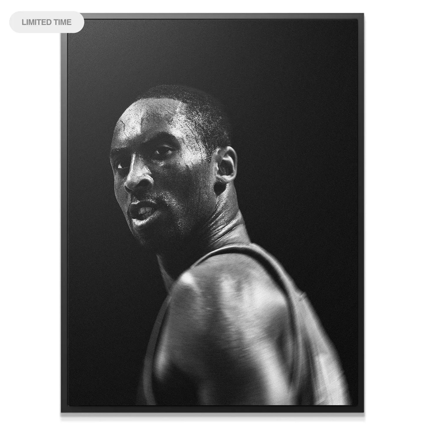 Dynamic black and white profile view of determined Kobe Bryant - Mamba during intense game action.