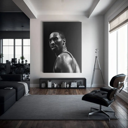 Limited edition canvas art featuring the direct, intense gaze of champion Kobe Bryant - Mamba looking over his shoulder.